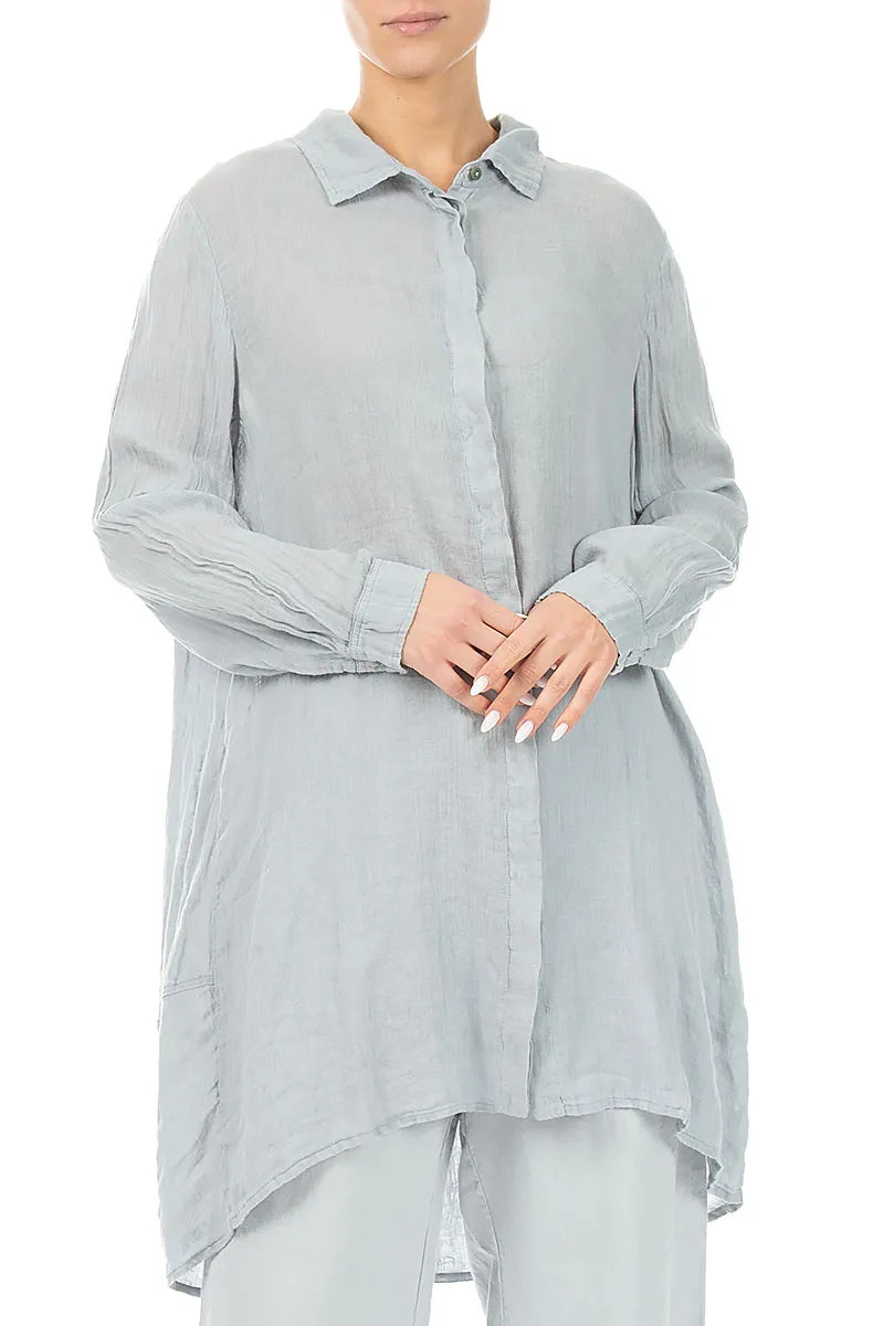 Longer Back Silver Grey Gauze Linen Shirt 3