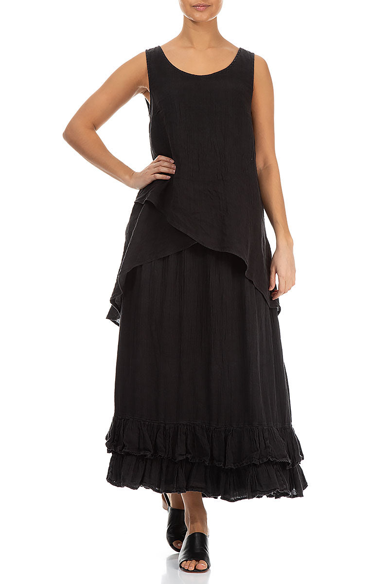 Longer Back Sleeveless Black Gauze Linen Blouse 4