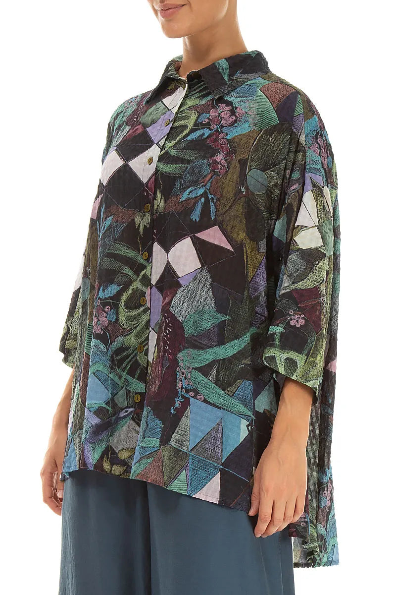 Loose Art Mosaic Textured Silk Shirt 3