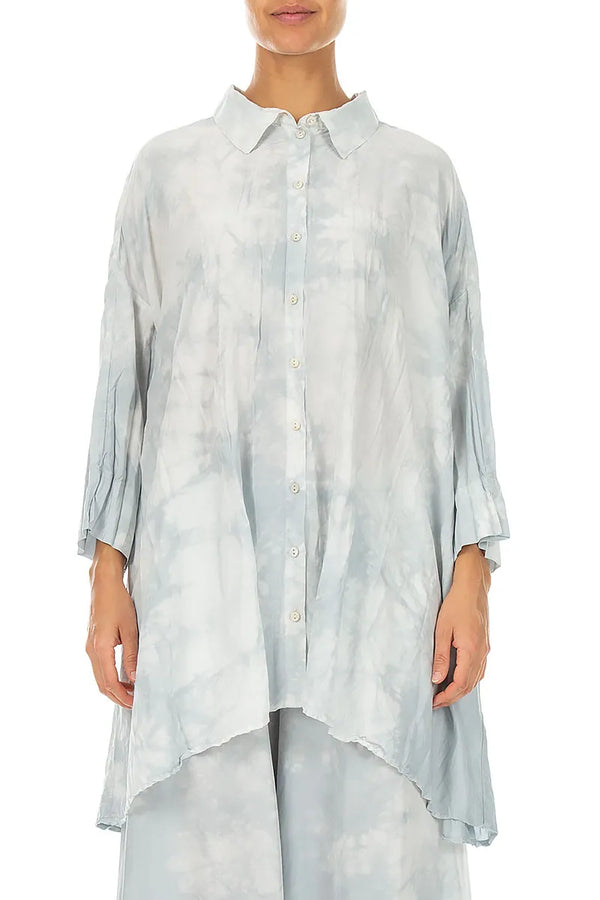 Loose Liquid Silver Crumpled Pure Silk Shirt 1
