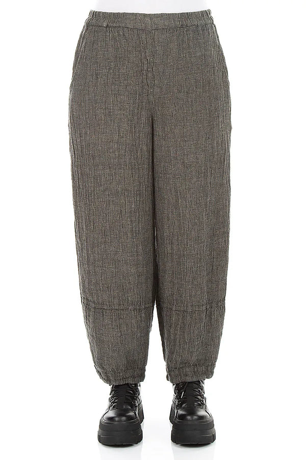 Lockere Hose aus olivgrauem Mélange-Leinen