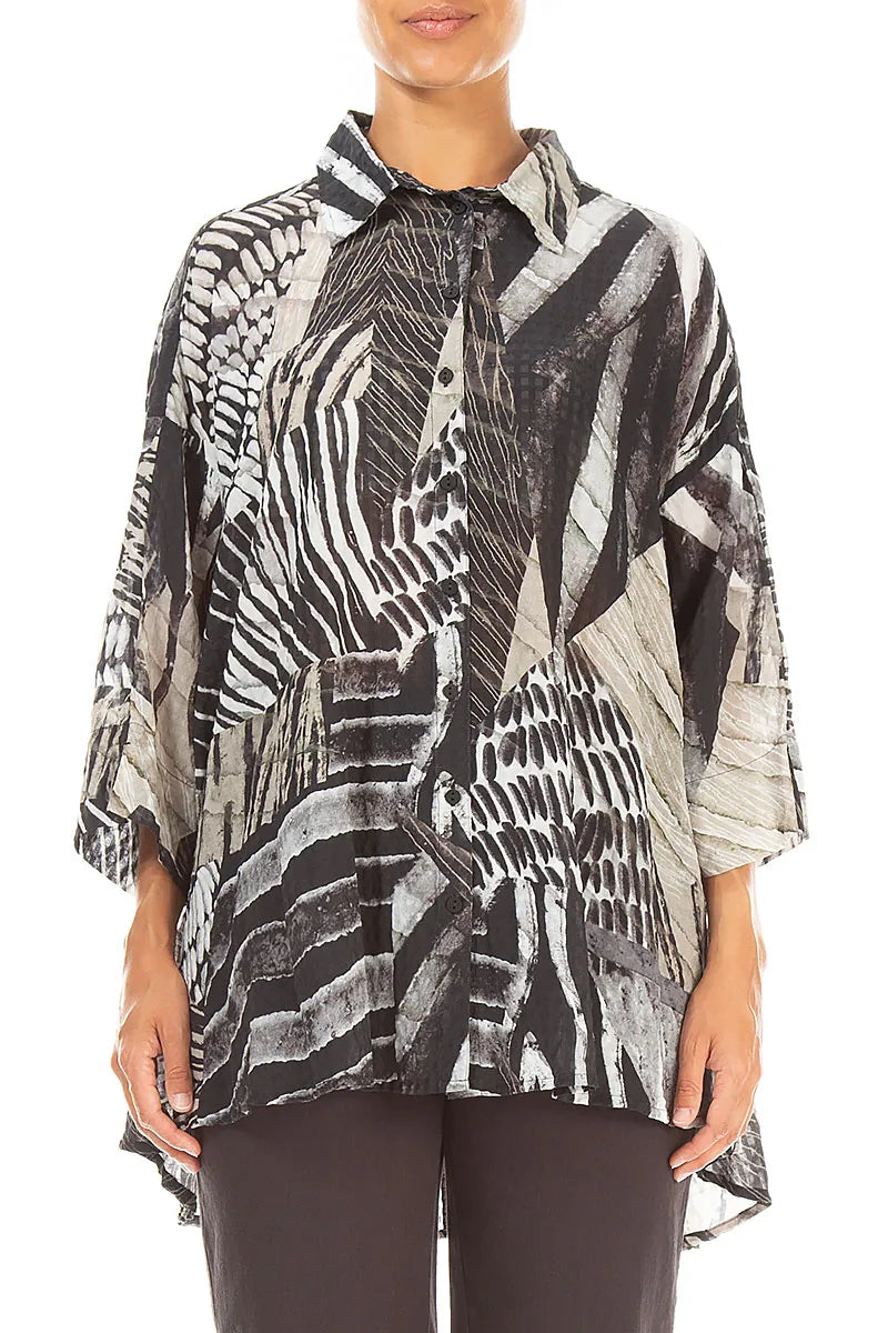 Loose Wild Ink Textured Silk Shirt 1