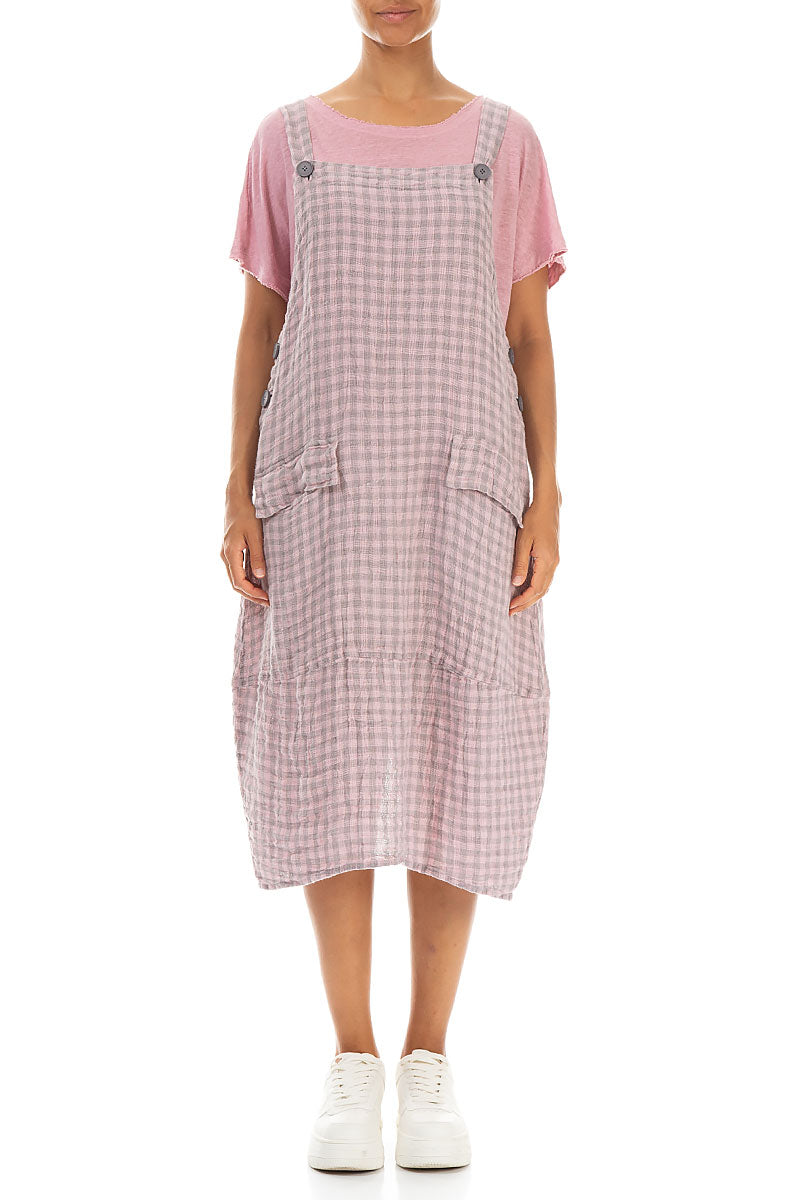 Pink Check Linen Dungaree Dress 1