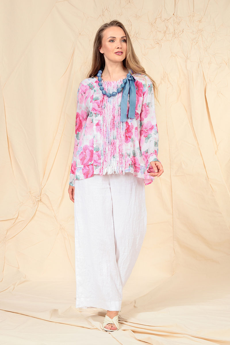 Frill Peony Blossom Gauze Linen Blouse 6