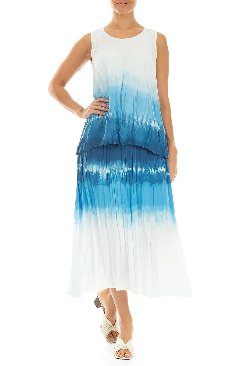 Ocean Blue Ombré Crumpled Pure Silk Skirt 4