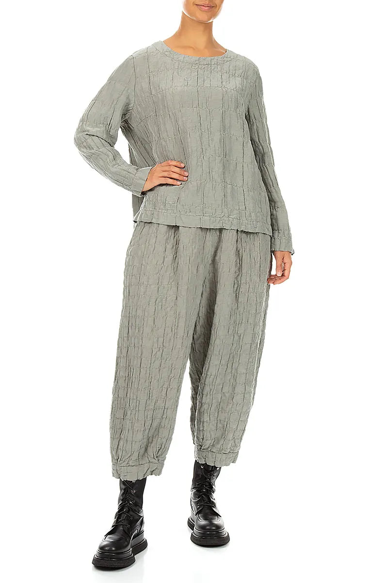 Olive Grey Pleated Silk Linen Trousers 4