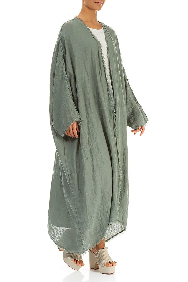 Oversized Raw Edge Sage Gauze Linen Jacket 3