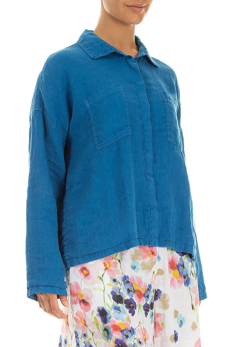Relaxed Cobalt Gauze Linen Shirt 3