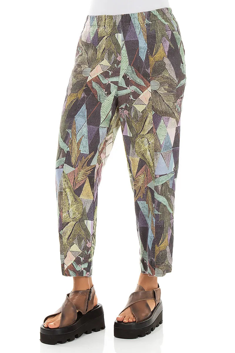 Relaxed Taper Art Mosaic Linen Trousers 3