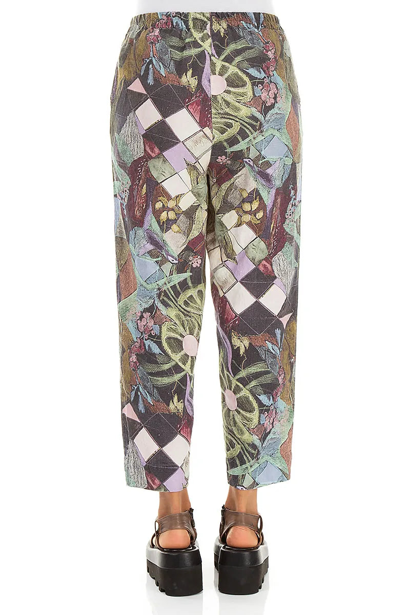 Relaxed Taper Art Mosaic Linen Trousers 2