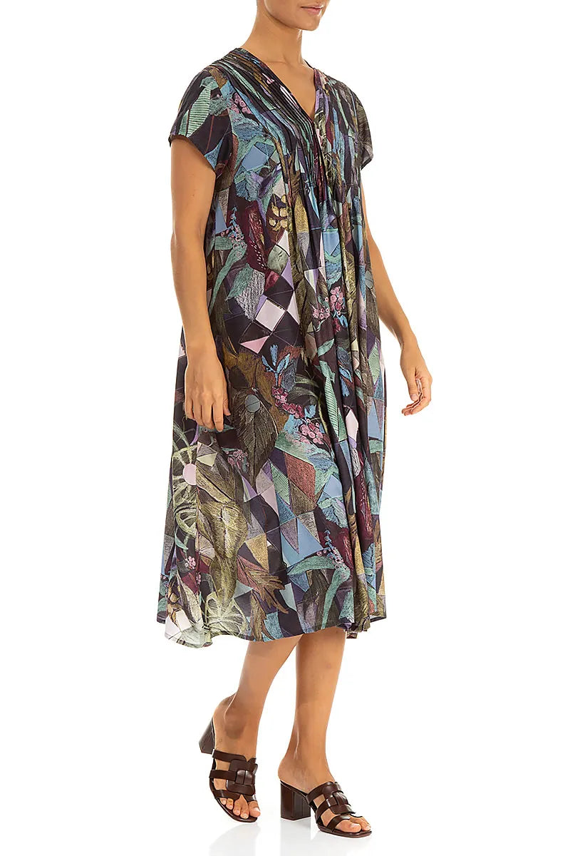 Romantic Art Mosaic Silk Bamboo Midi Dress 4