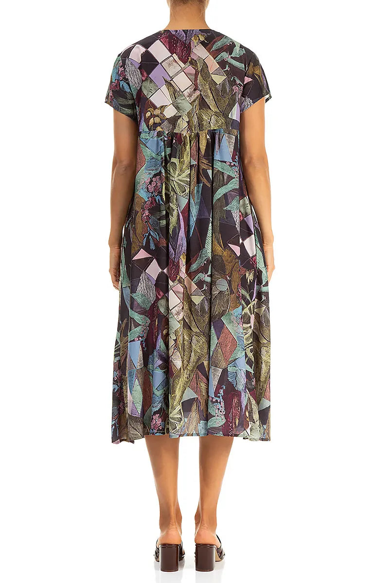 Romantic Art Mosaic Silk Bamboo Midi Dress 3