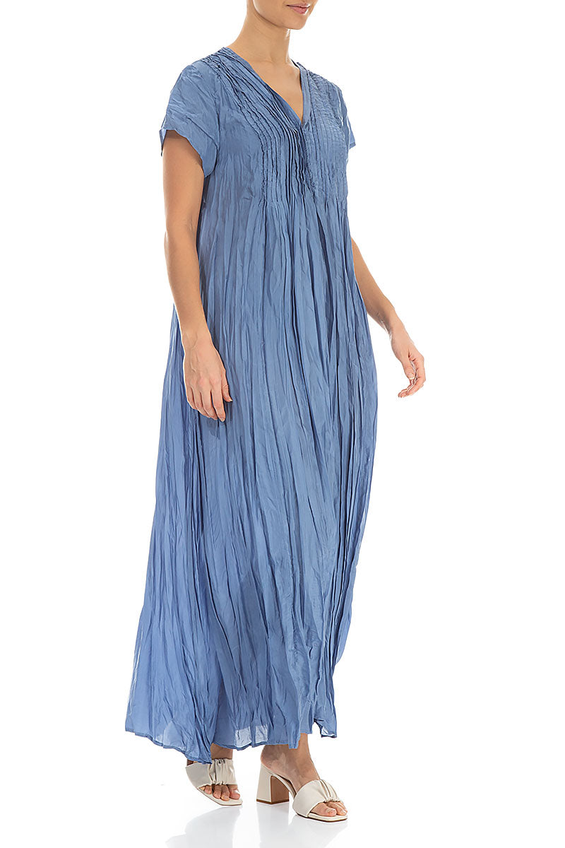 Romantic Blue Nova Crumpled Maxi Pure Silk Dress 3