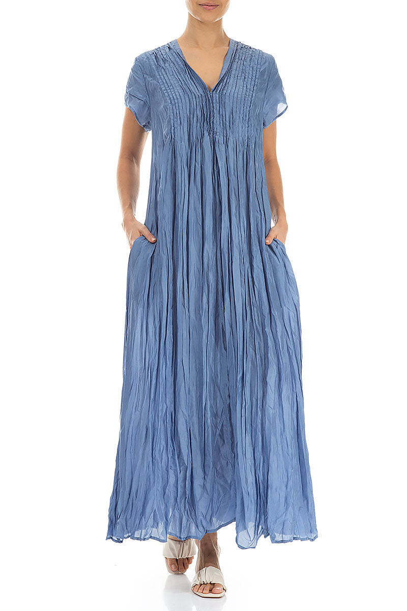 Romantic Blue Nova Crumpled Maxi Pure Silk Dress 4