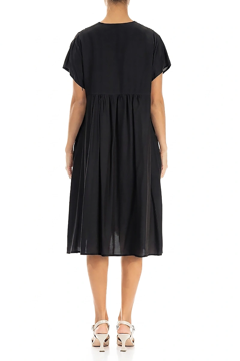 Romantic Front Tucks Black Silk Bamboo Dress 2