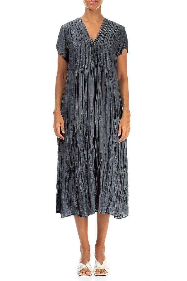 Romantic Graphite Crumpled Pure Silk Dress 1
