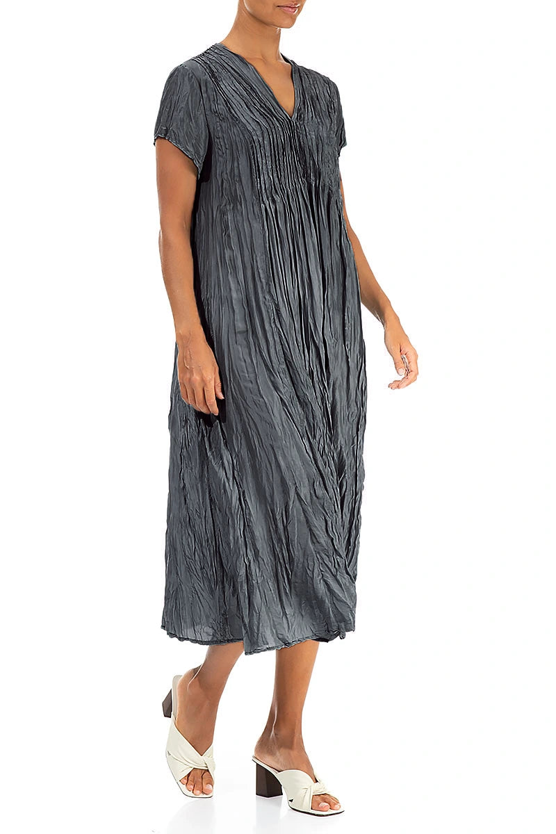Romantic Graphite Crumpled Pure Silk Dress 3