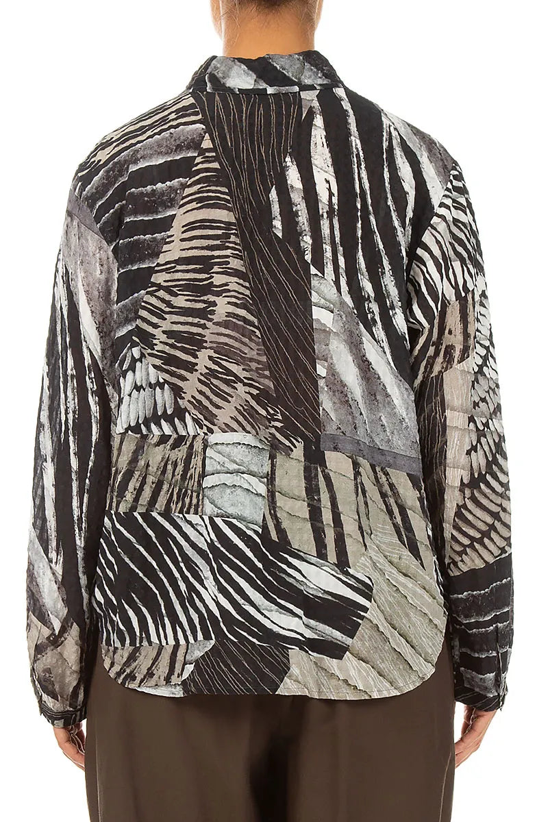 Rounded Hem Wild Ink Textured Silk Shirt 2