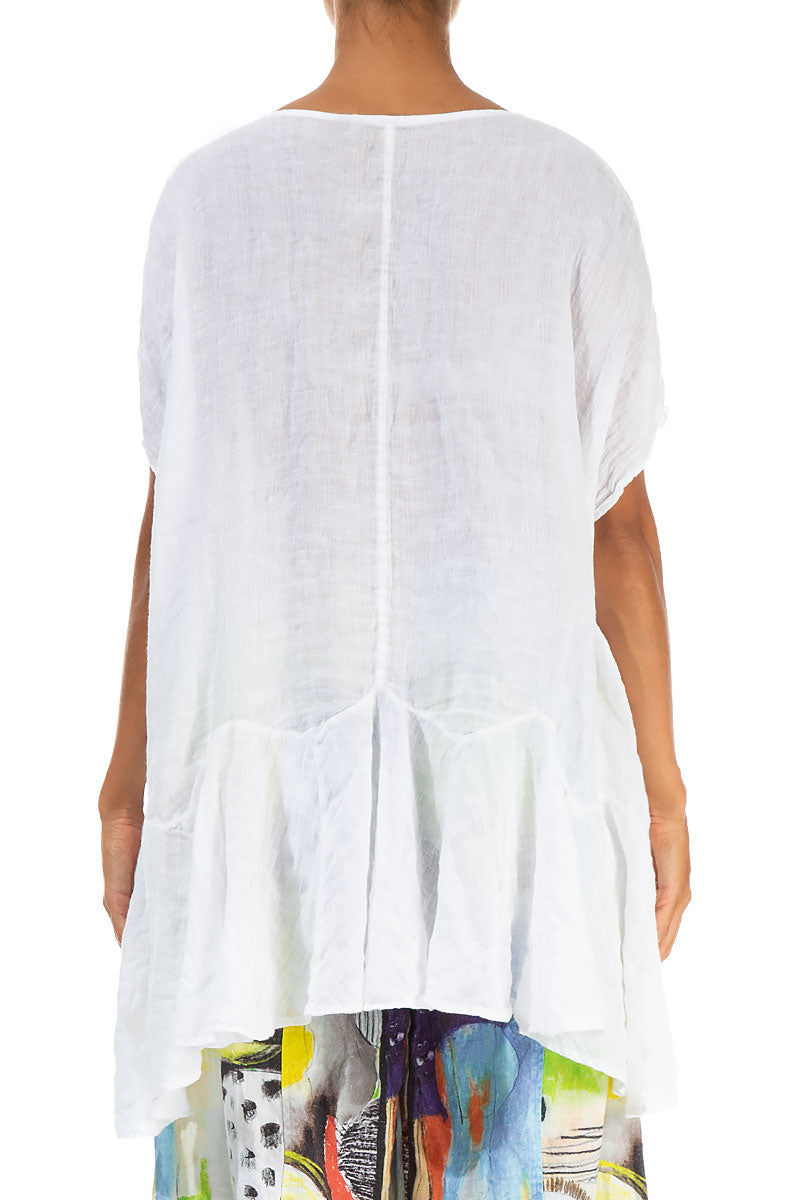Ruffled White Gauze Linen Blouse 3