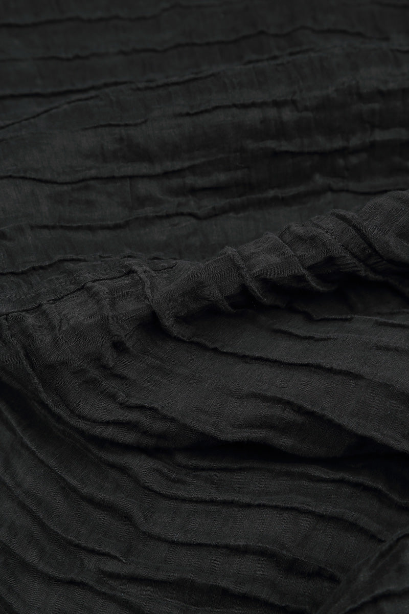 Ruched Hem Black Crinkled Silk Linen Trousers 4