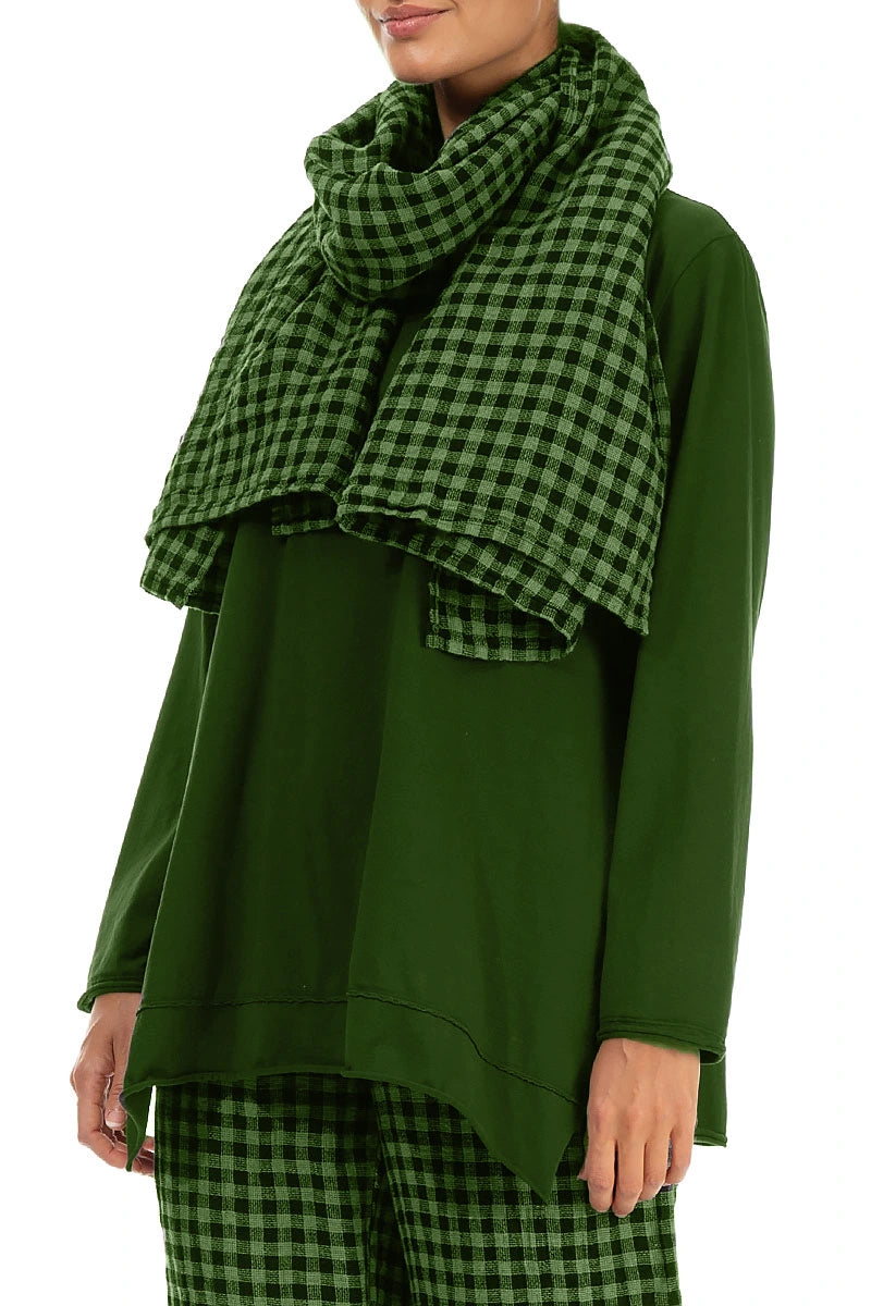 Shamrock Green Check Linen Scarf