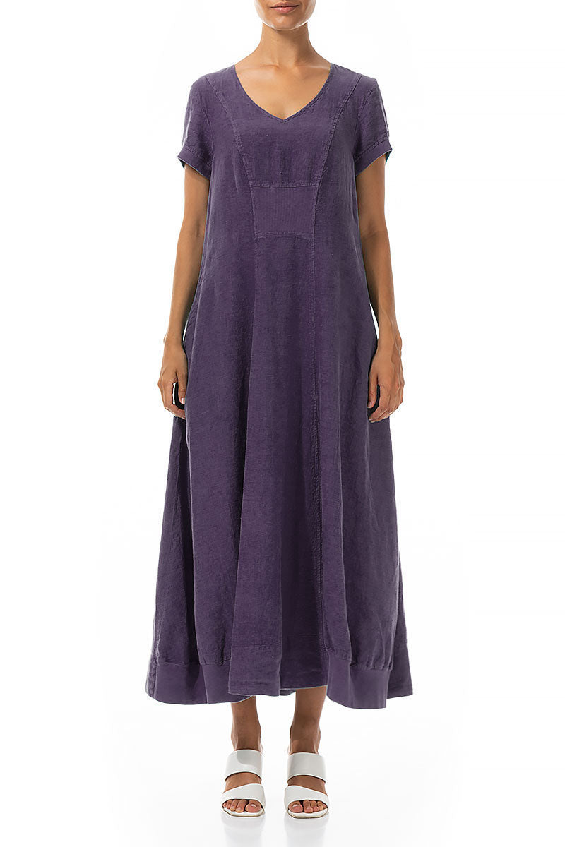 Short Sleeves Amethyst Linen Maxi Dress 1