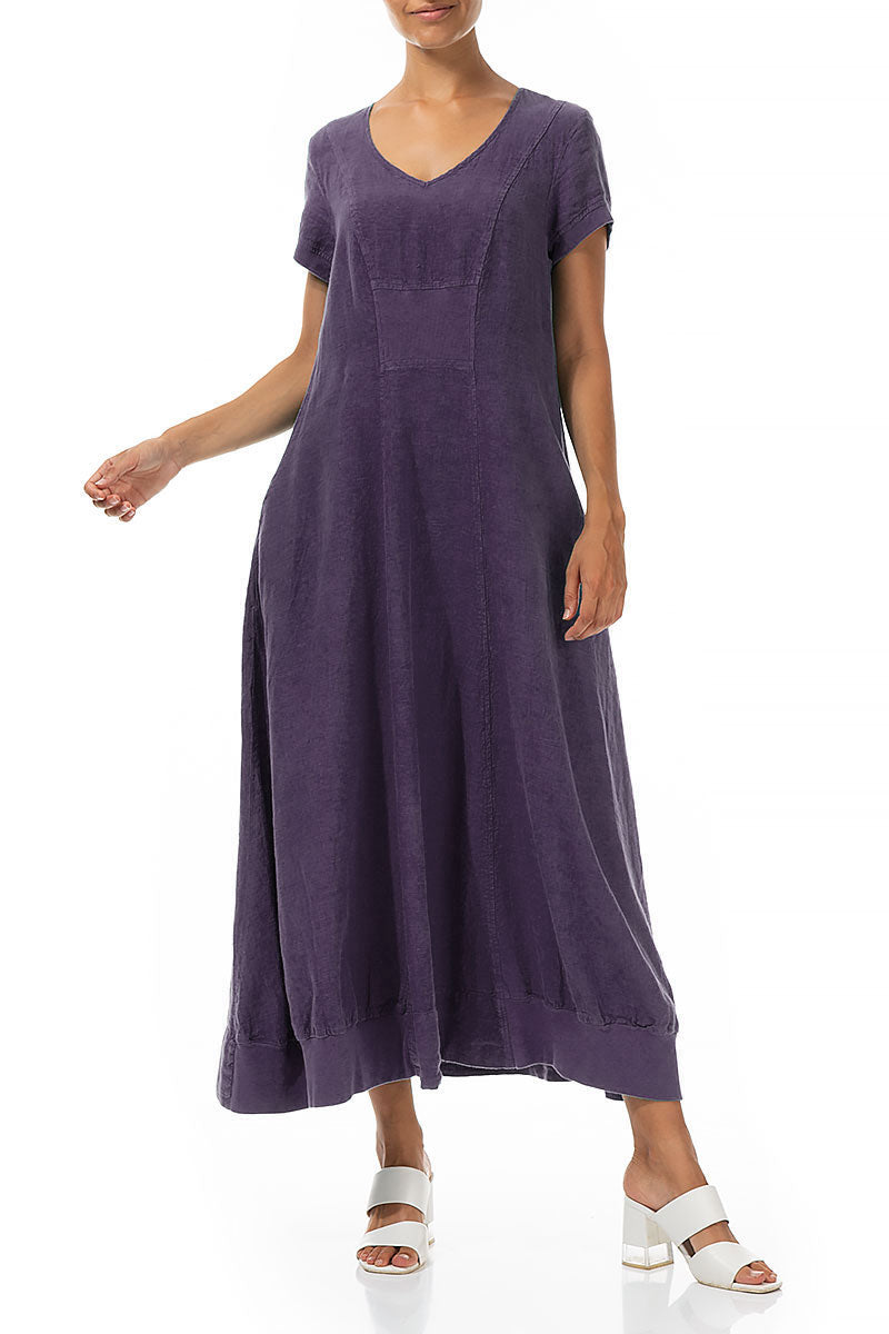 Short Sleeves Amethyst Linen Maxi Dress 3