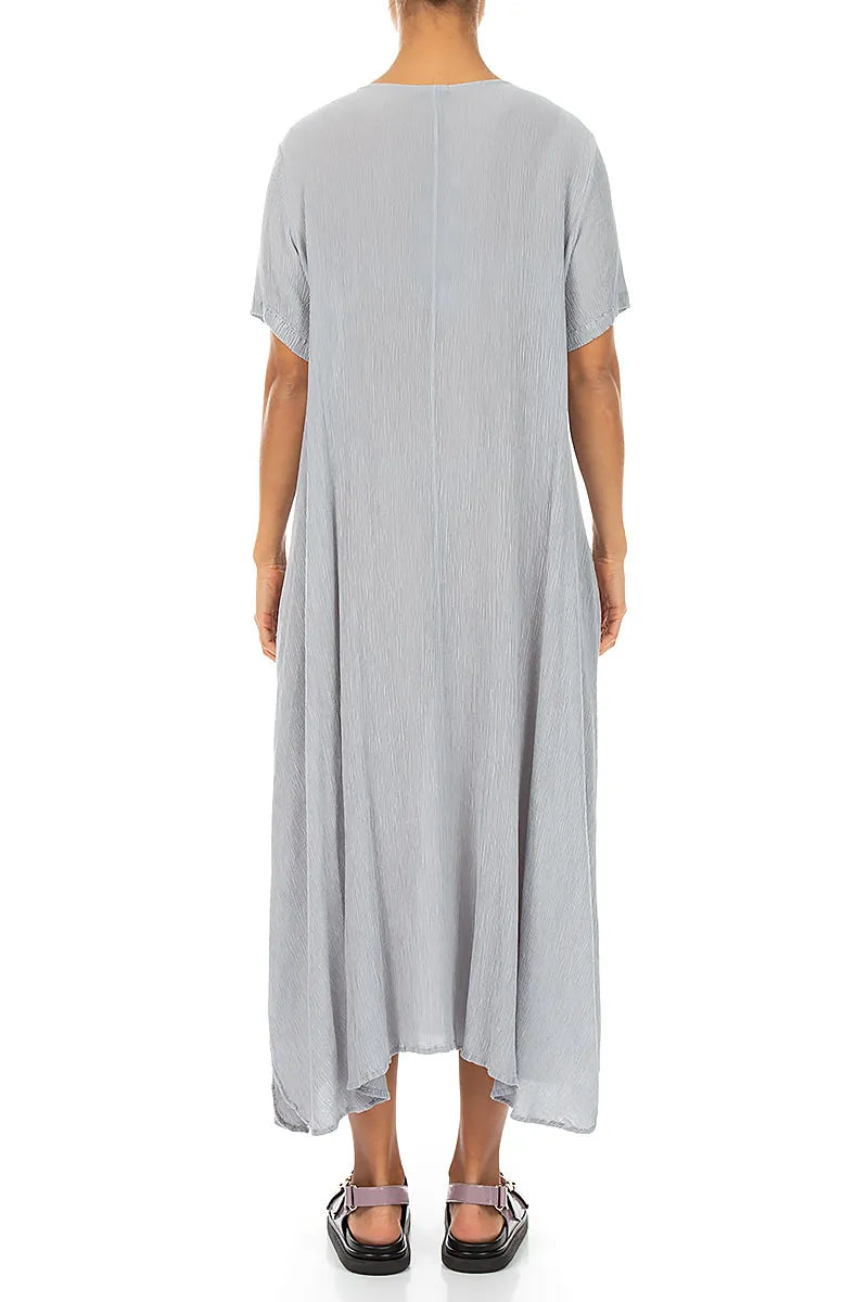 Short Sleeves Flared Silver Grey Silk Viscose Dress 2