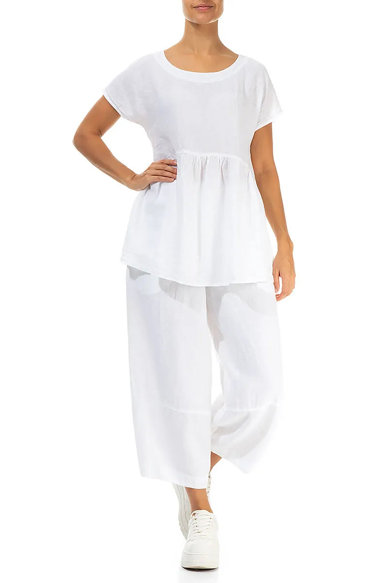 Short Sleeves White Gauze Linen Top 4