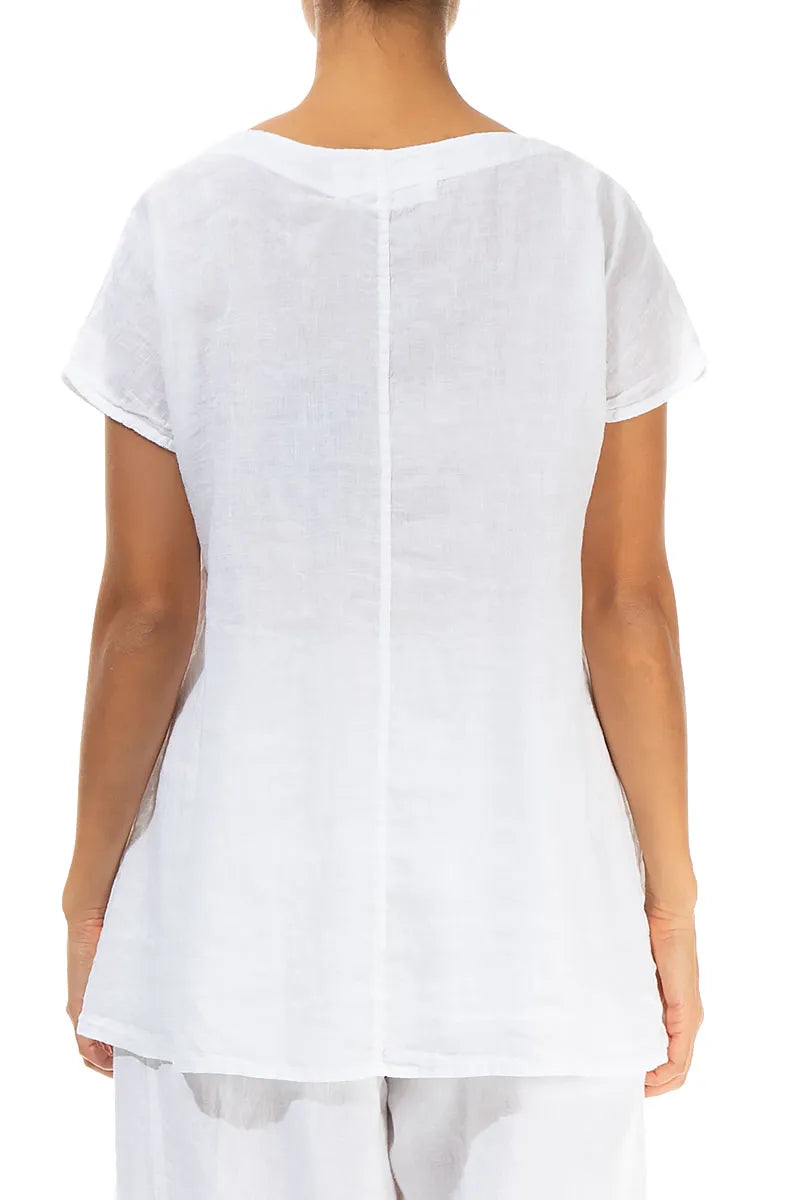 Short Sleeves White Gauze Linen Top 2