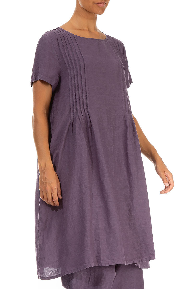 Side Tuck Amethyst Linen Tunic Dress 3