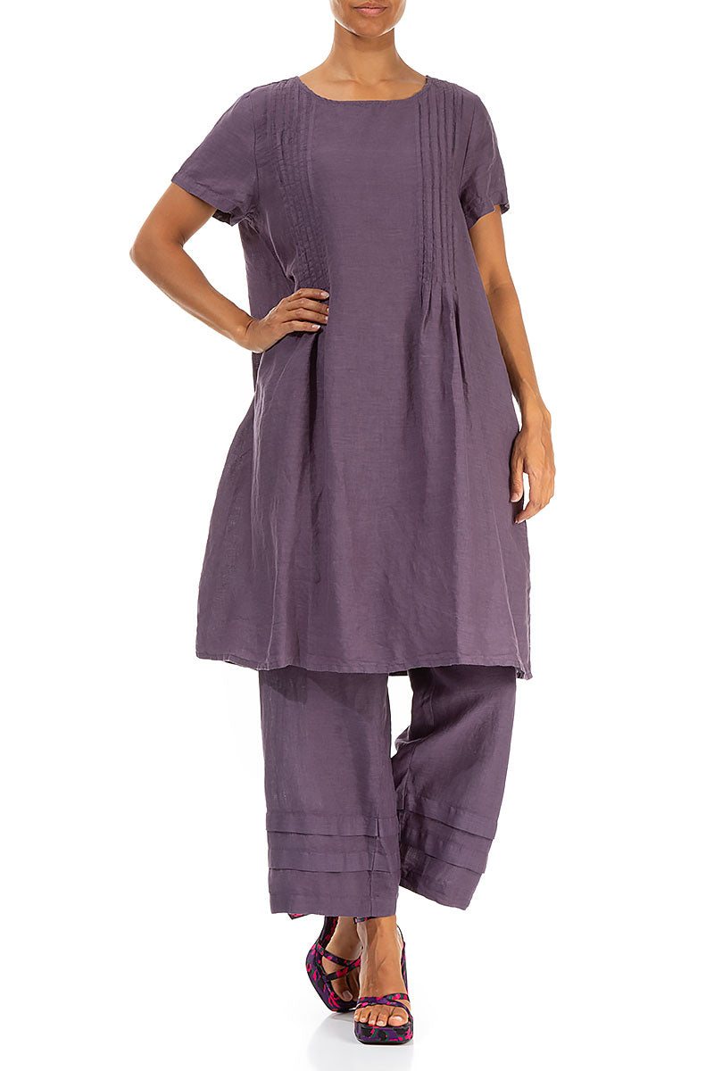 Side Tuck Amethyst Linen Tunic Dress 4