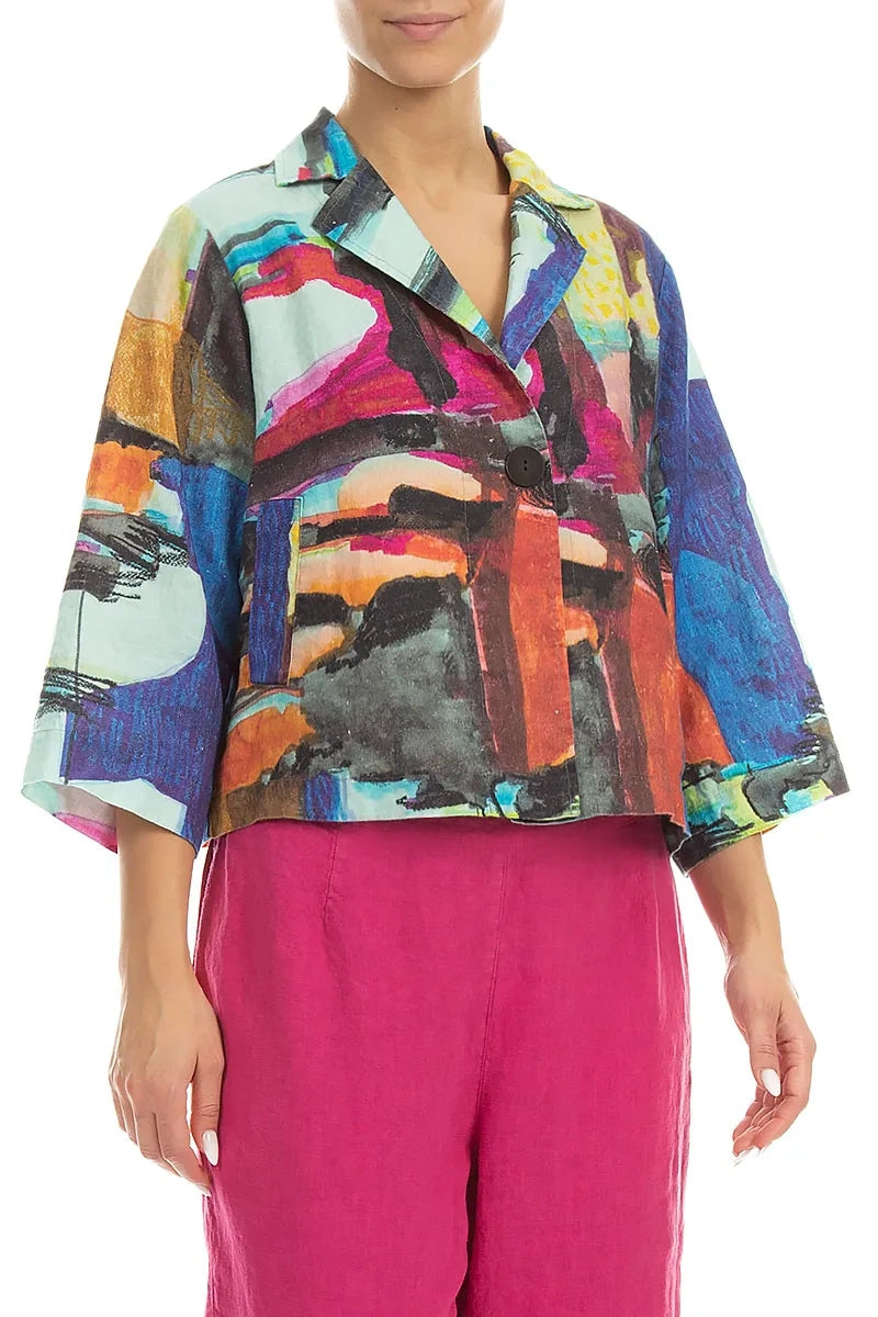 Single Button Abstract Linen Blazer Jacket 3