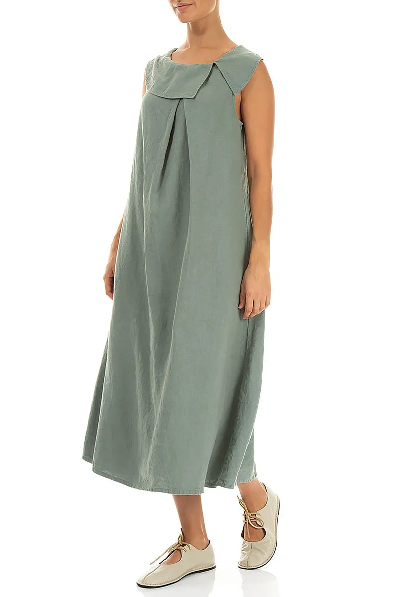 Sleeveless A-line Sage Linen Dress 3