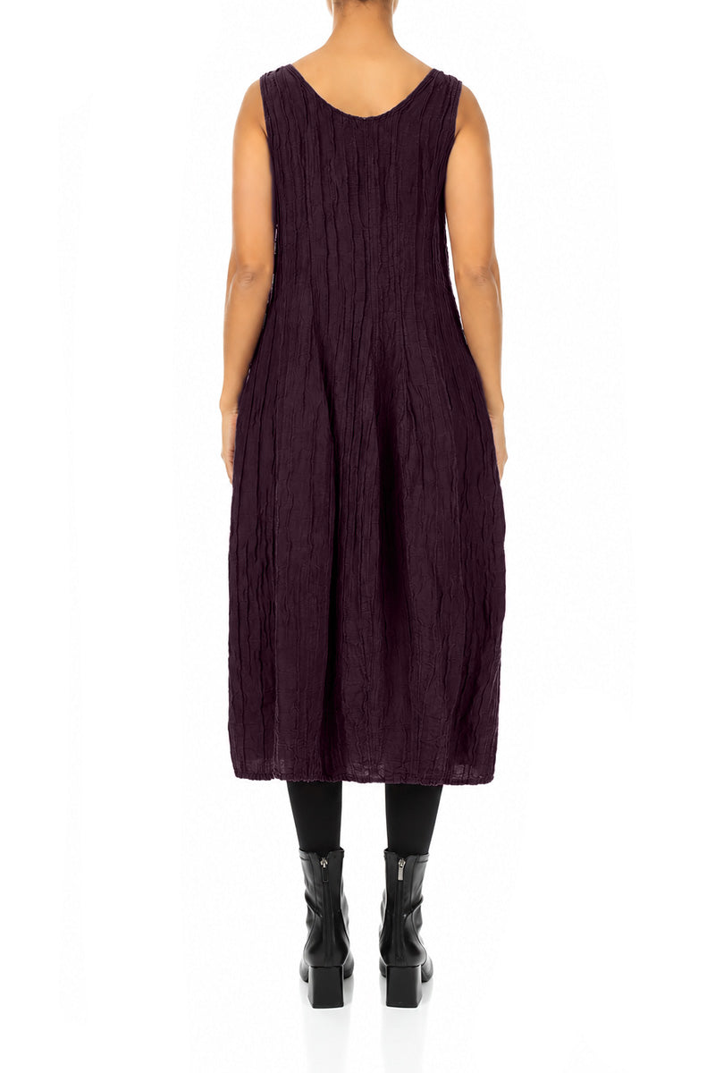 Sleeveless Balloon Crinkled Deep Plum Silk Linen Dress 2