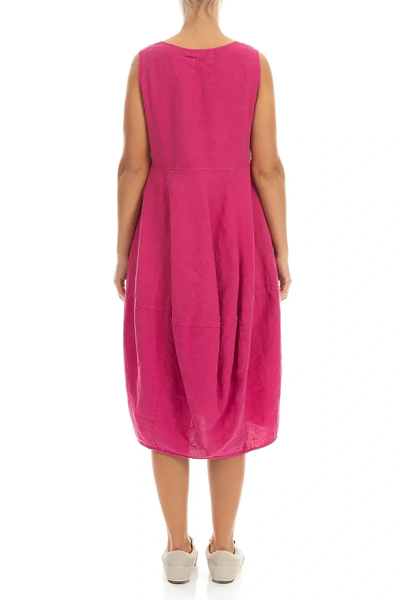 Sleeveless Balloon Fuchsia Linen Dress 2
