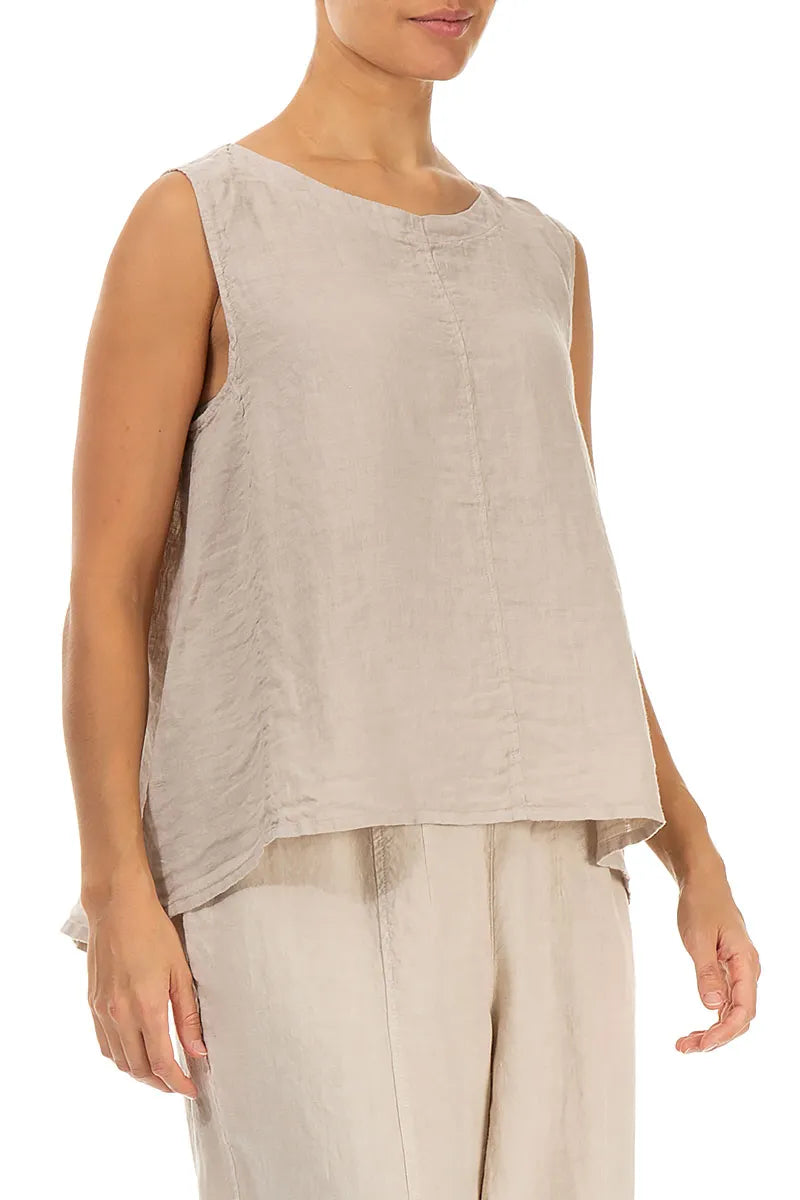 Sleeveless Flared Beige Linen Top 3