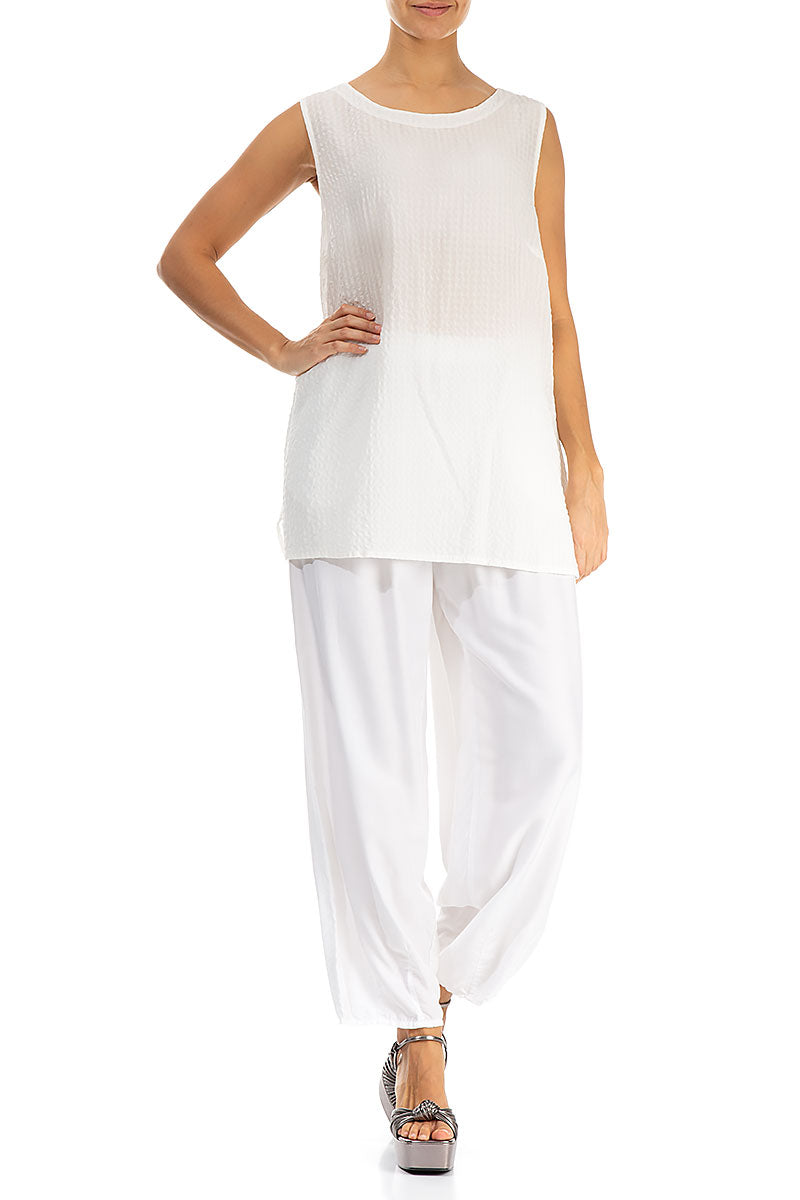 Sleeveless Off White Textured Silk Top 4