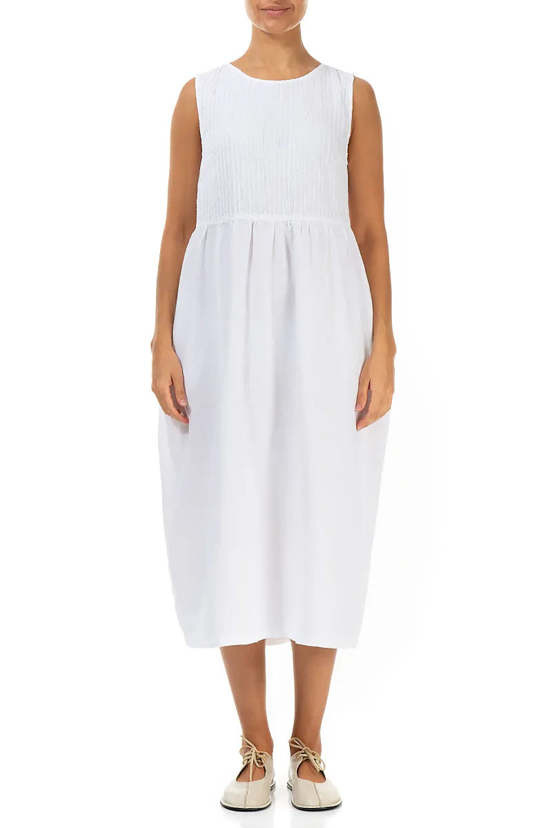 Sleeveless White Pintuck Linen Dress 1