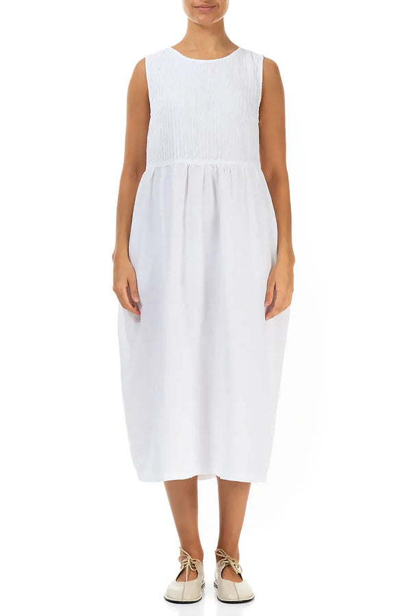 Sleeveless White Pintuck Linen Dress 1