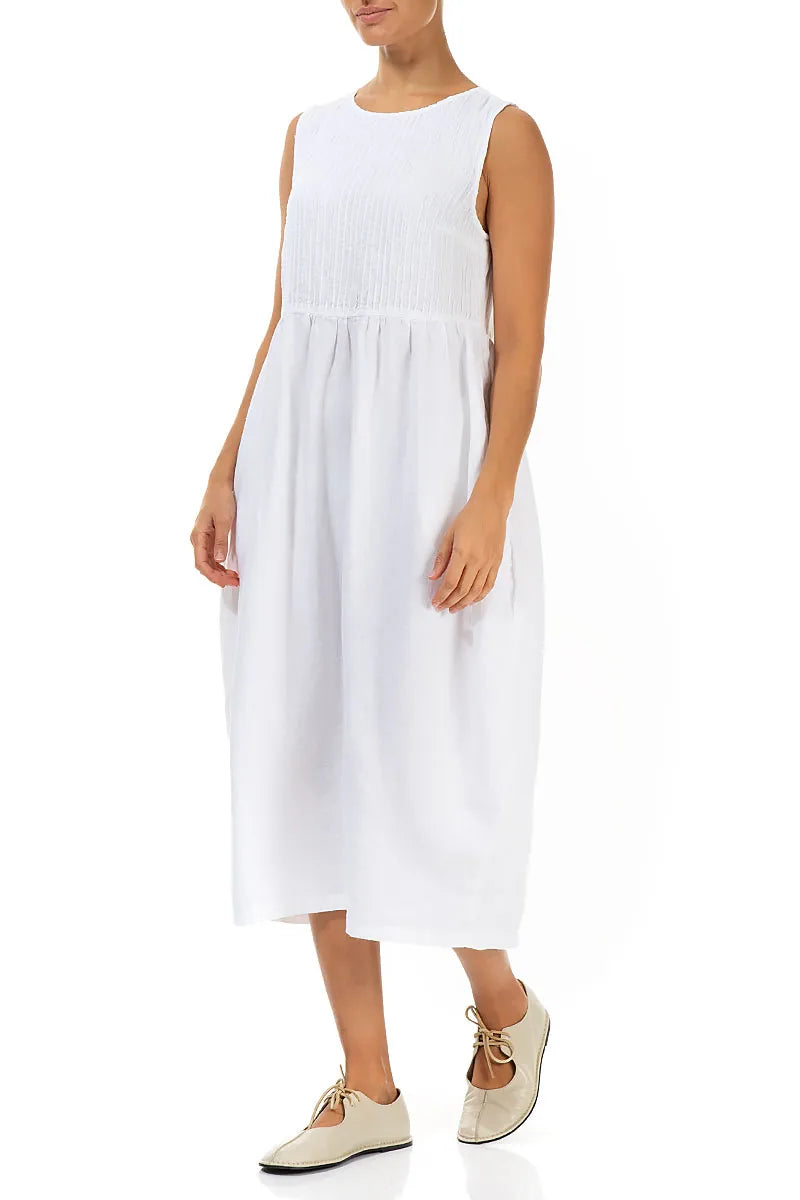Sleeveless White Pintuck Linen Dress 3