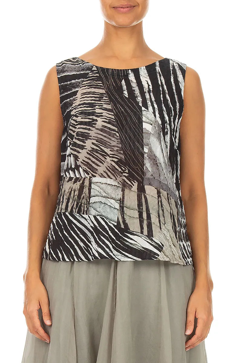 Sleeveless Wild Ink Textured Silk Top 1