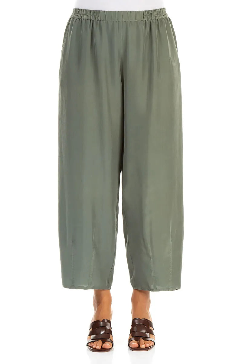 Slight Taper Sage Pure Silk Trousers 1
