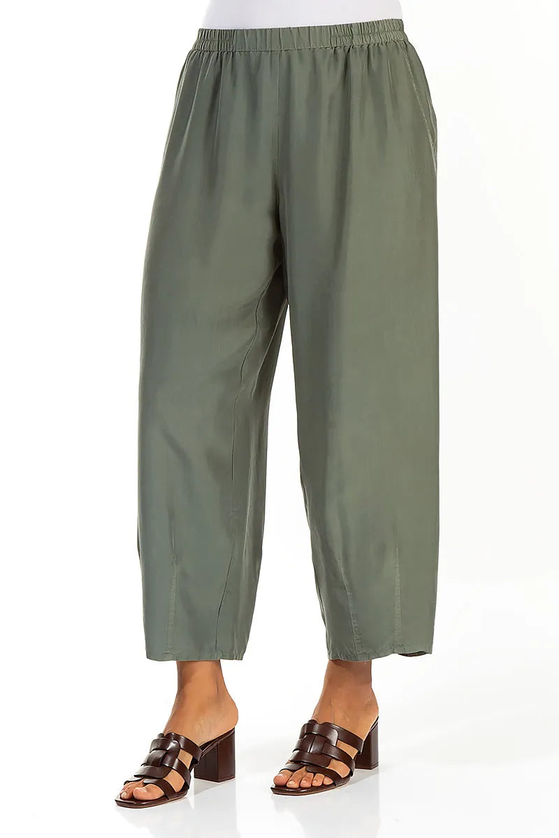Slight Taper Sage Pure Silk Trousers 3