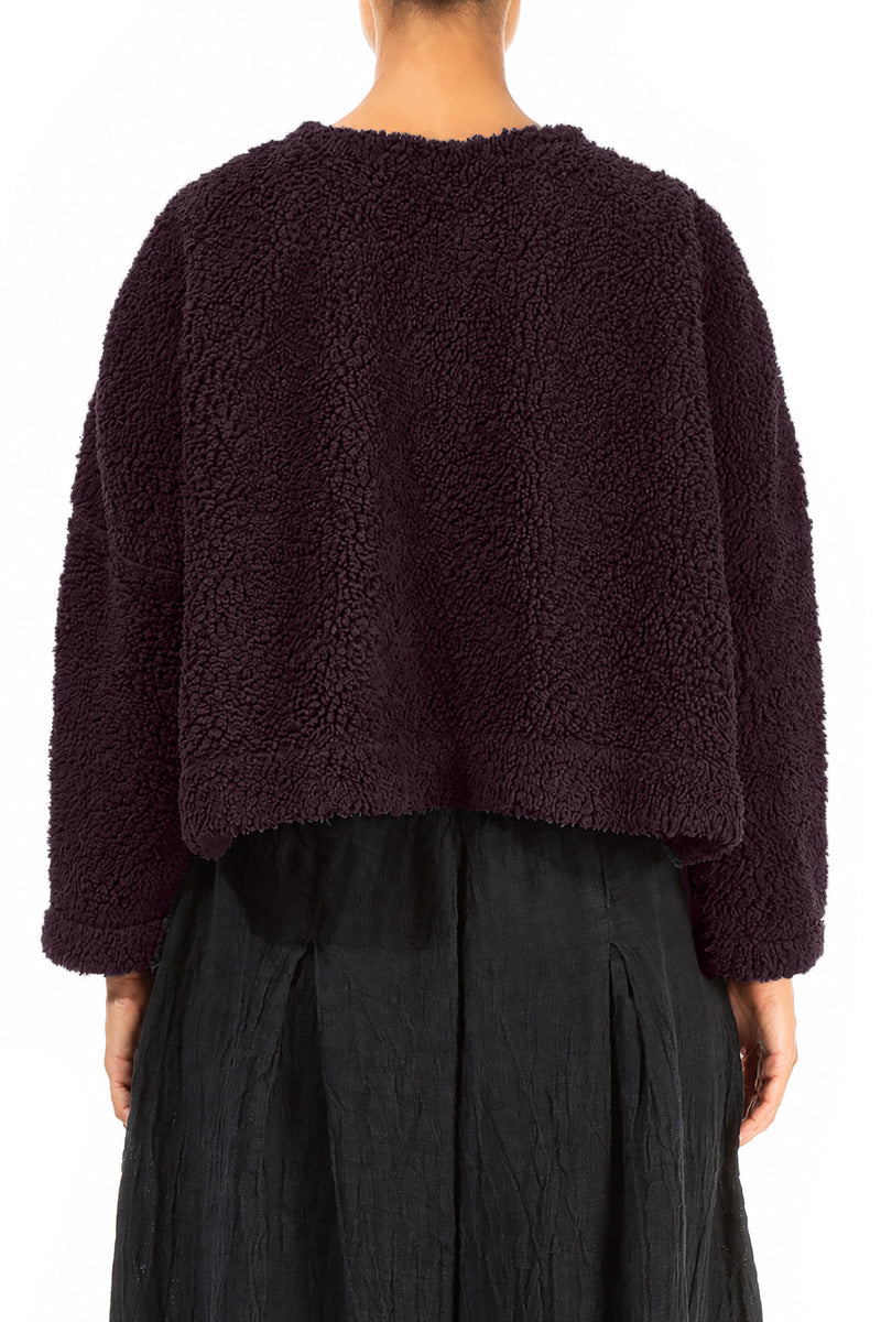Snap Front Deep Plum Teddy Cotton Jacket 2