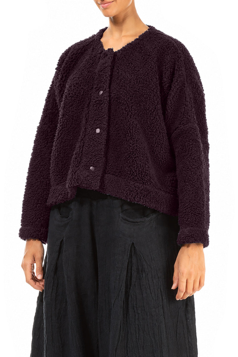 Snap Front Deep Plum Teddy Cotton Jacket 3