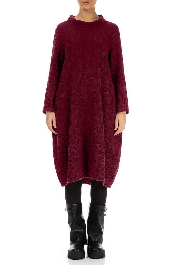 Robe en Lin texturé Rouge rubis à col drapé souple