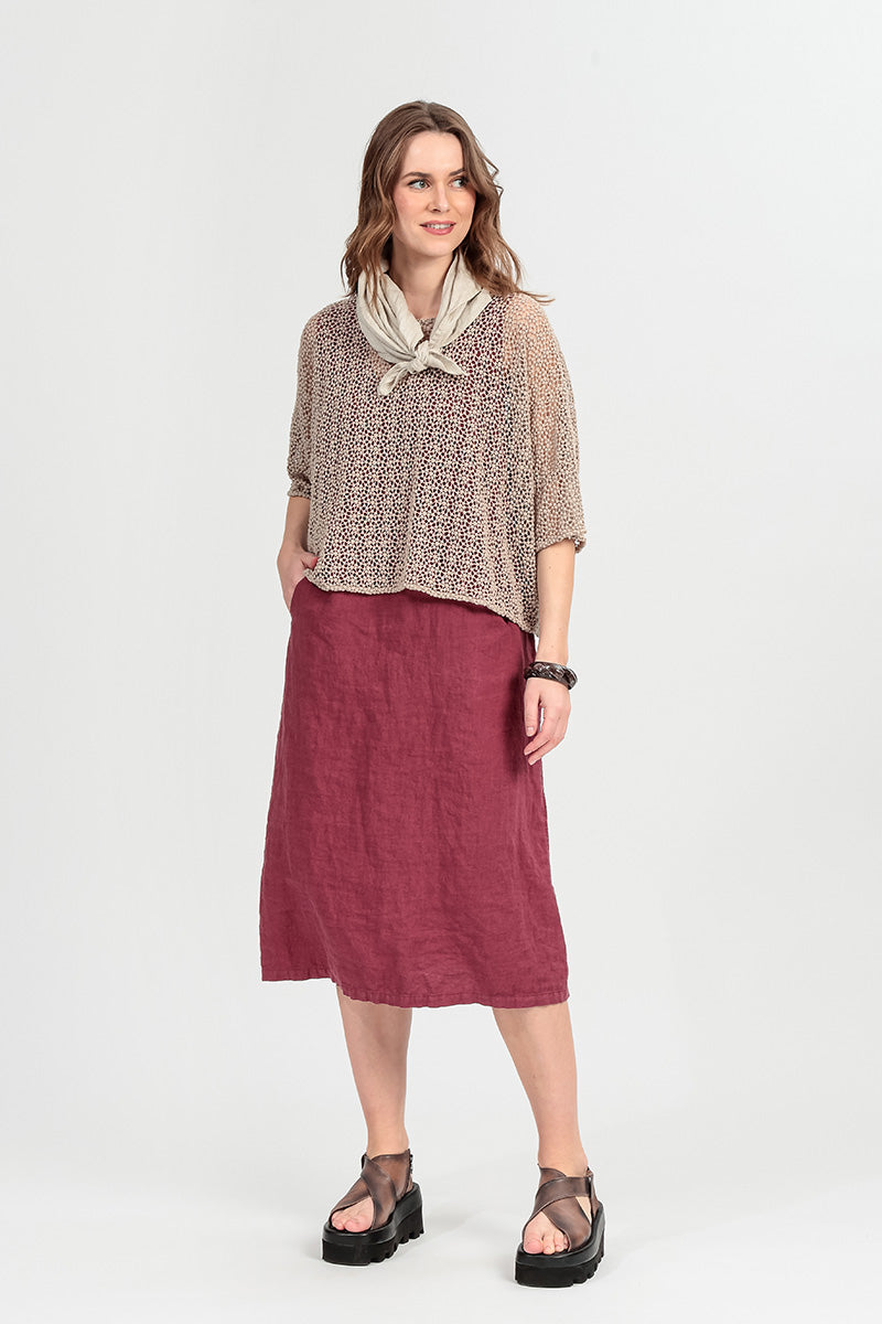 Soft V-Neck Antique Ruby Linen Dress 6