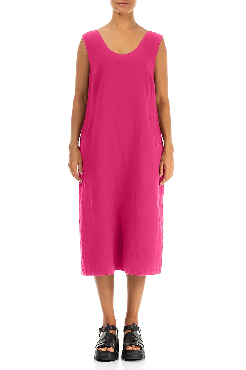 Soft V-Neck Fuchsia Linen Dress 1