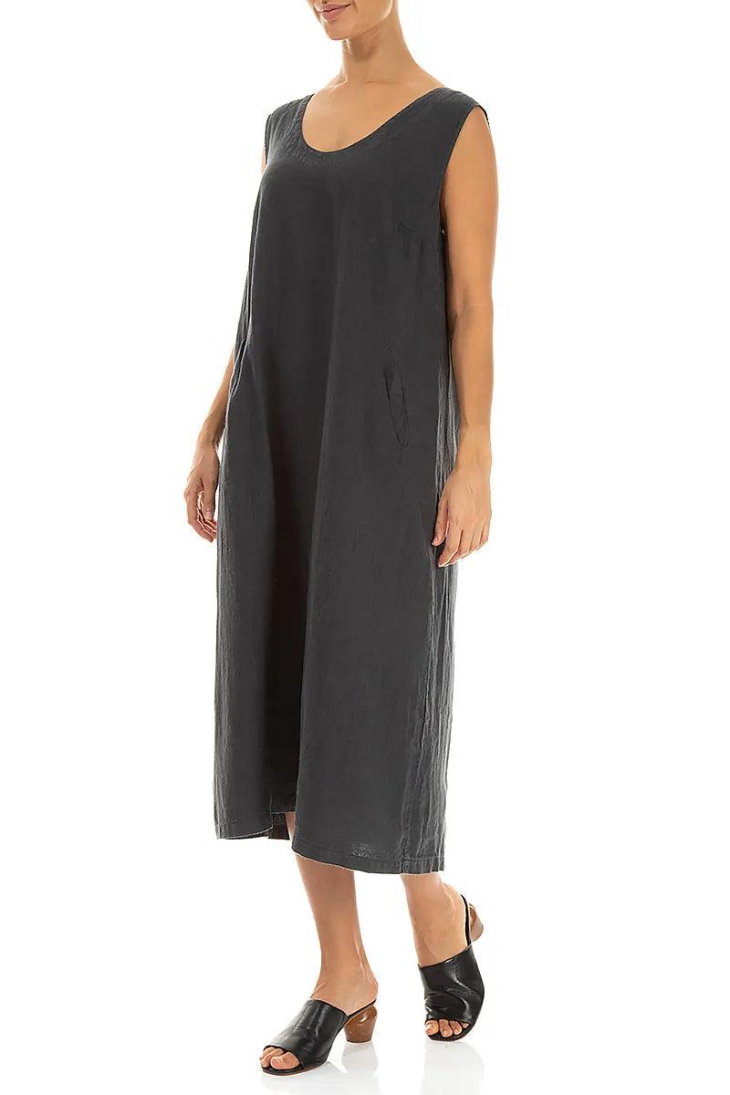 Soft V-Neck Graphite Linen Dress 3